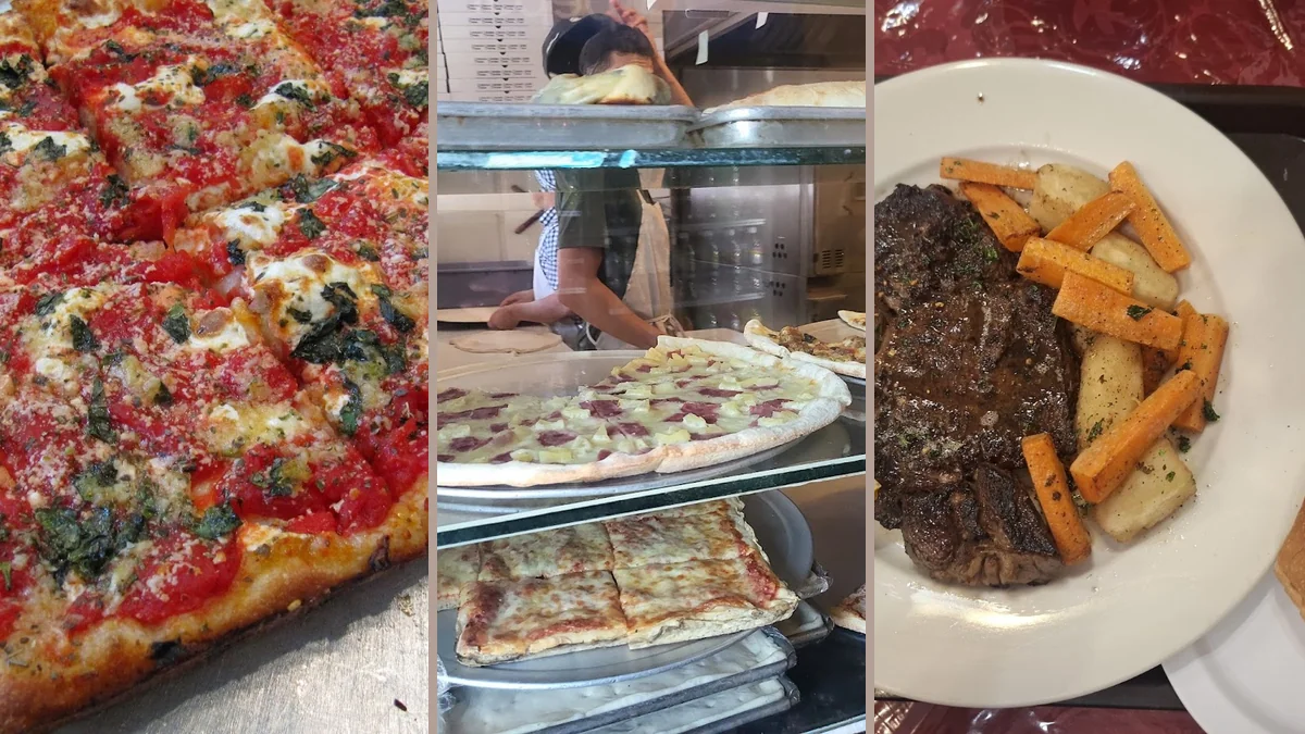 Old-school storefront with a simple pizza counter.