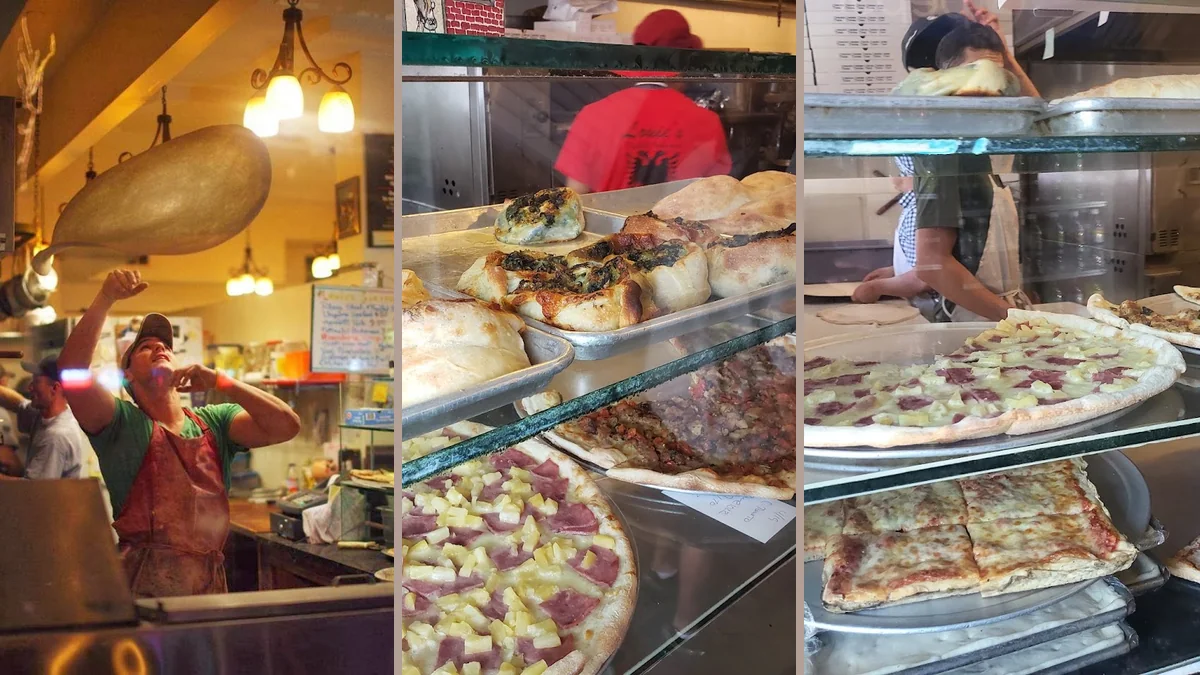 Pizza slices on plates beside Italian comfort food.